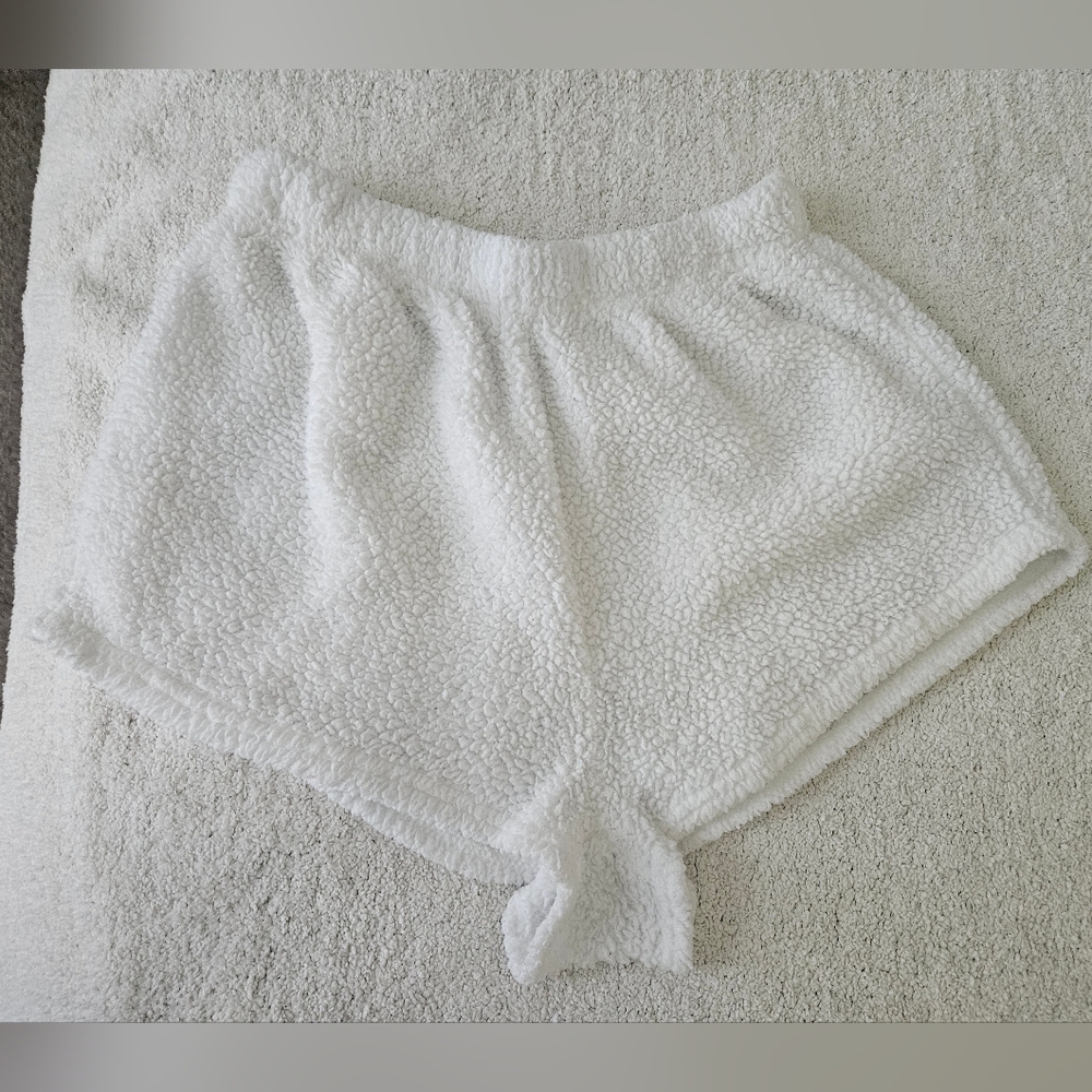 SHEIN White Fleece & Nude Satin Sleep Shorts | SZ L - Picture 5 of 9